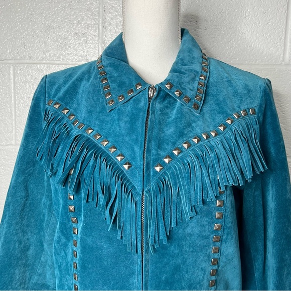 Vintage Saguro West Turquoise Teal Suede Western Jacket Size M - Picture 2 of 16